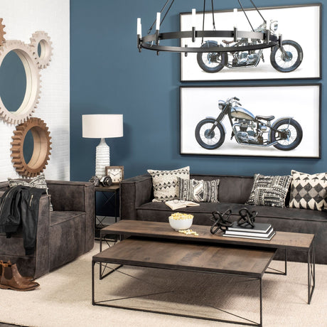 Decamp I Black Metal Chassis Glass Tube Twelve Light Chandelier by Mercana at Eve Furniture