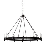 Decamp I Black Metal Chassis Glass Tube Twelve Light Chandelier by Mercana at Eve Furniture