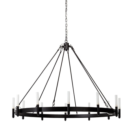 Decamp I Black Metal Chassis Glass Tube Twelve Light Chandelier by Mercana at Eve Furniture