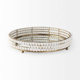 Decatur I 21L x 21W White Wooden Bead Mirrored Bottom Round Tray by Mercana at Eve Furniture