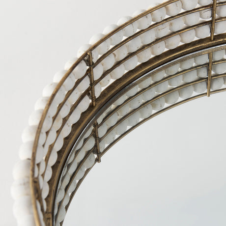 Decatur I White Wooden Bead Mirrored Bottom Round Tray by Mercana at Eve Furniture