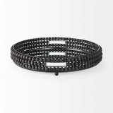 Decatur II 21L x 21W Black Wooden Bead Mirrored Bottom Round Tray by Mercana at Eve Furniture