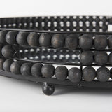 Decatur II 21L x 21W Black Wooden Bead Mirrored Bottom Round Tray by Mercana at Eve Furniture