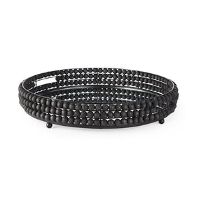 Decatur II 21L x 21W Black Wooden Bead Mirrored Bottom Round Tray by Mercana at Eve Furniture