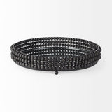 Decatur II Black Wooden Bead Mirrored Bottom Round Tray by Mercana at Eve Furniture