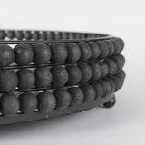Decatur II Black Wooden Bead Mirrored Bottom Round Tray by Mercana at Eve Furniture