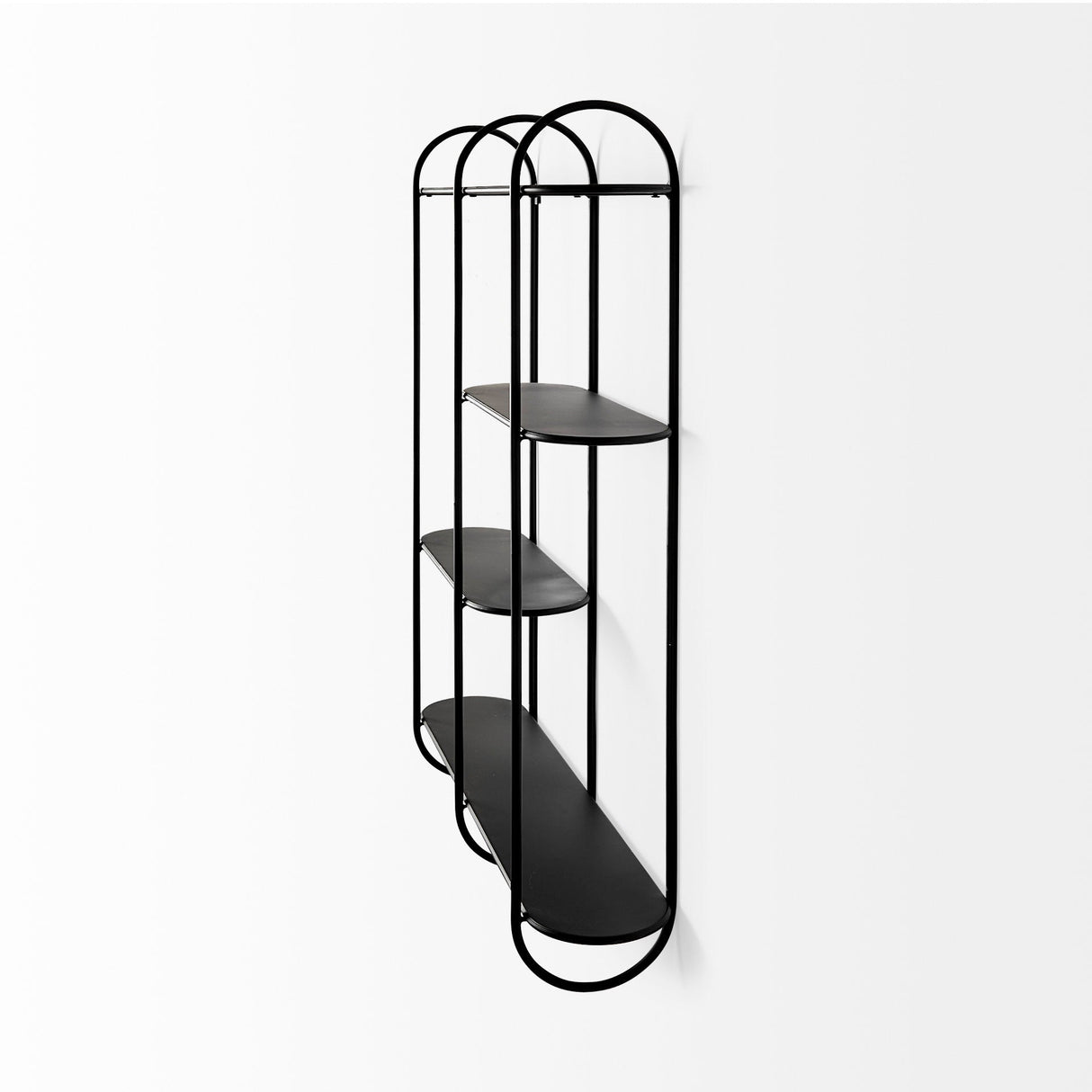 Decimus Black Metal Wall Mounted 3 Tiered Shelf by Mercana at Eve Furniture