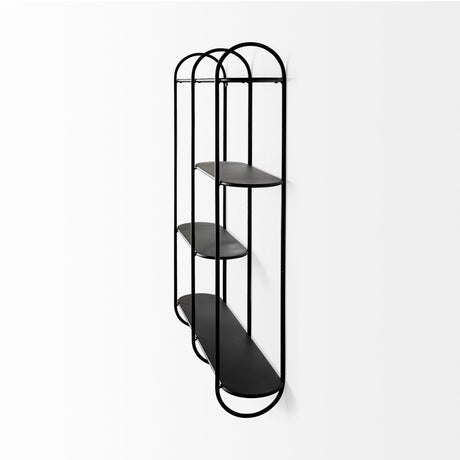 Decimus Black Metal Wall Mounted 3 Tiered Shelf by Mercana at Eve Furniture