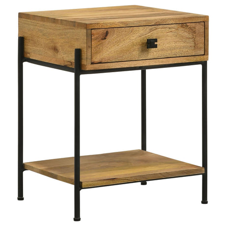 Declan Natural Mango/Black 1-Drawer Accent Table with Open Shelf