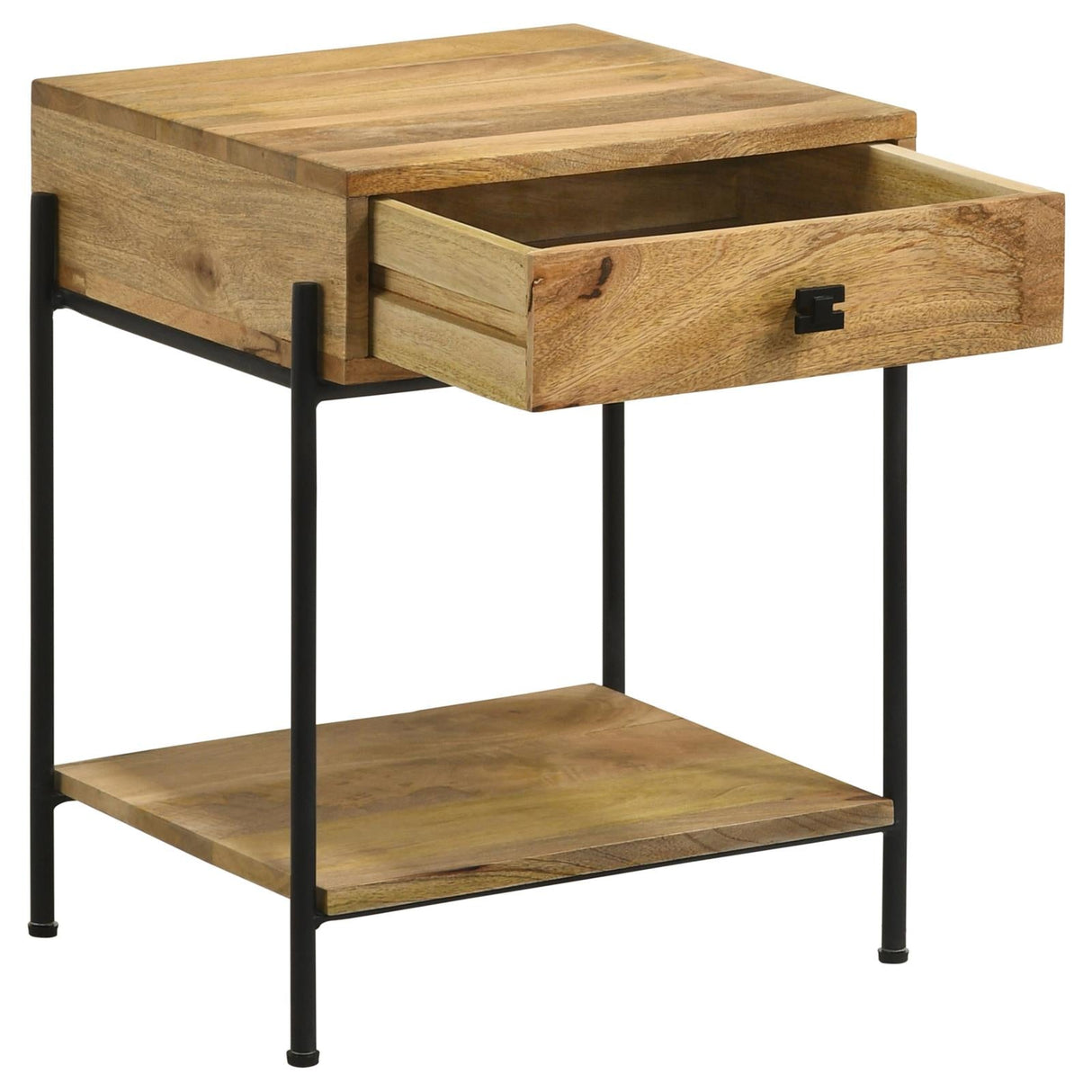 Declan Natural Mango/Black 1-Drawer Accent Table with Open Shelf