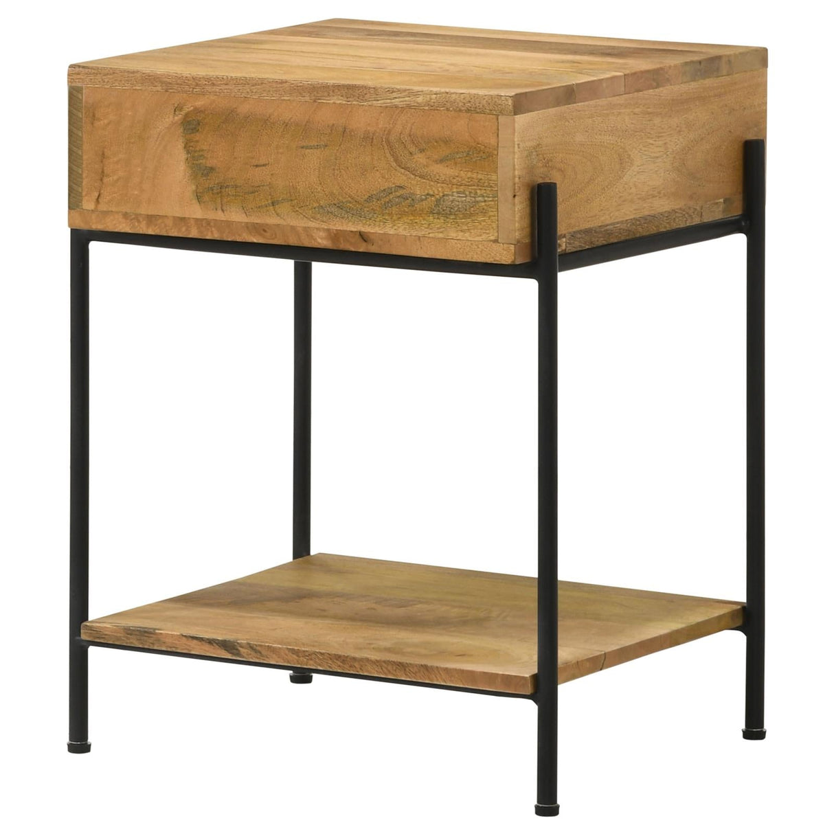 Declan Natural Mango/Black 1-Drawer Accent Table with Open Shelf