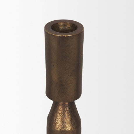 Declan Antiqued Brass Cast Metal Taper Candle Holder by Mercana at Eve Furniture