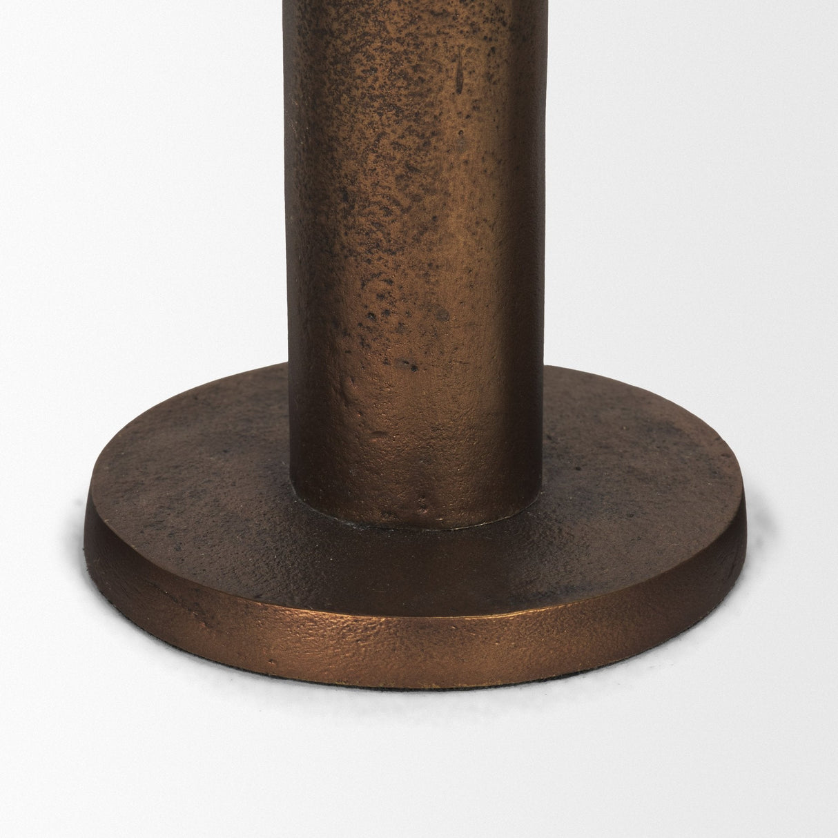 Declan Antiqued Brass Cast Metal Taper Candle Holder by Mercana at Eve Furniture