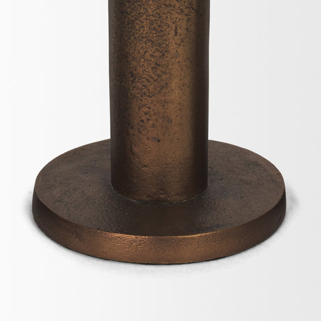 Declan Antiqued Brass Cast Metal Taper Candle Holder by Mercana at Eve Furniture