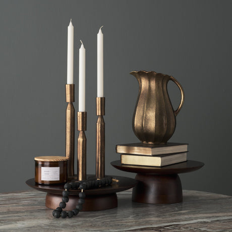 Declan Antiqued Brass Cast Metal Taper Candle Holder by Mercana at Eve Furniture