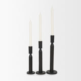 Declan Textured Matte Black Cast Metal Taper Candle Holder by Mercana at Eve Furniture