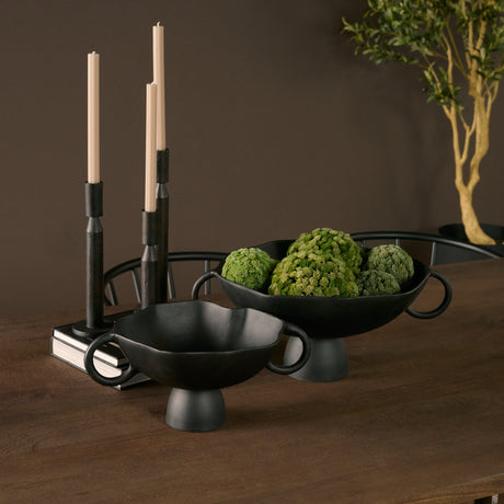 Declan Textured Matte Black Cast Metal Taper Candle Holder by Mercana at Eve Furniture