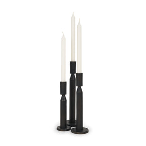 Declan Textured Matte Black Cast Metal Taper Candle Holder by Mercana at Eve Furniture