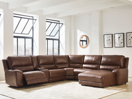 Deepwakes Canyon 6-Piece Power Reclining Sectional with Chaise by Ashley at Eve Furniture