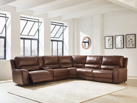 Deepwakes Canyon 6-Piece Reclining Sectional with Storage Console by Ashley at Eve Furniture