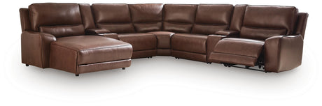 DeepWakes Canyon 7-Piece Reclining Sectional with Chaise and Storage Consoles by Ashley at Eve Furniture