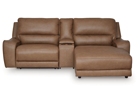 Deepwakes Caramel 3-Piece Power Reclining Sectional with Right Chaise by Ashley at Eve Furniture