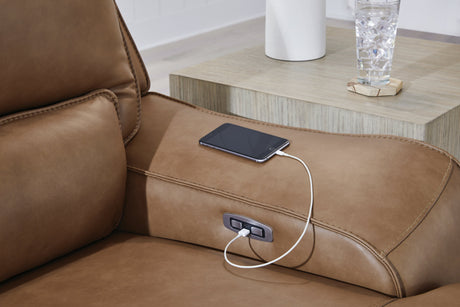 Deepwakes Caramel 3-Piece Power Reclining Sectional with Right Chaise by Ashley at Eve Furniture