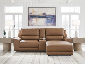 Deepwakes Caramel 3-Piece Power Reclining Sectional with Right Chaise by Ashley at Eve Furniture
