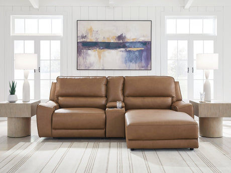 Deepwakes Caramel 3-Piece Power Reclining Sectional with Right Chaise by Ashley at Eve Furniture