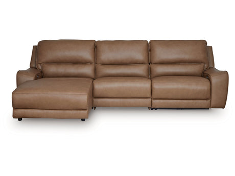 Deepwakes Caramel 3-Piece Reclining LAF Sofa Chaise by Ashley at Eve Furniture
