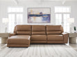 Deepwakes Caramel 3-Piece Reclining LAF Sofa Chaise by Ashley at Eve Furniture
