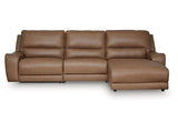 Deepwakes Caramel 3-Piece Reclining RAF Sofa Chaise by Ashley at Eve Furniture
