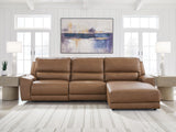 Deepwakes Caramel 3-Piece Reclining RAF Sofa Chaise by Ashley at Eve Furniture