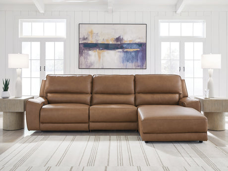 Deepwakes Caramel 3-Piece Reclining RAF Sofa Chaise by Ashley at Eve Furniture