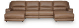 DeepWakes Caramel 4-Piece Power Reclining Sectional with Chaise by Ashley at Eve Furniture