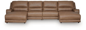 DeepWakes Caramel 4-Piece Power Reclining Sectional with Chaise by Ashley at Eve Furniture