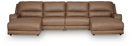 DeepWakes Caramel 4-Piece Power Reclining Sectional with Chaise by Ashley at Eve Furniture