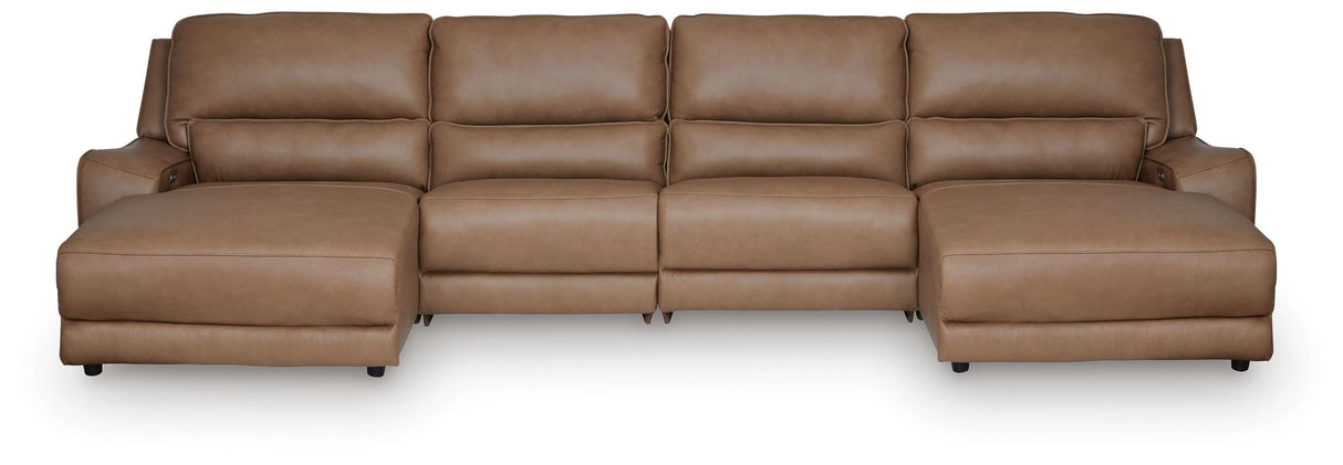 DeepWakes Caramel 4-Piece Reclining Sectional with Double Chaise by Ashley at Eve Furniture