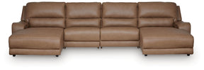 DeepWakes Caramel 4-Piece Reclining Sectional with Double Chaise by Ashley at Eve Furniture