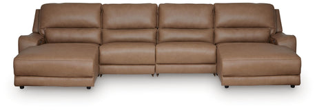 DeepWakes Caramel 4-Piece Reclining Sectional with Double Chaise by Ashley at Eve Furniture