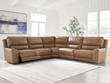 Deepwakes Caramel 5-Piece Power Reclining Sectional by Ashley at Eve Furniture