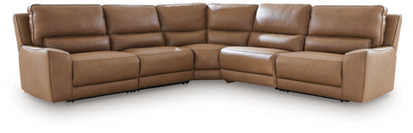 Deepwakes Caramel 5-Piece Power Reclining Sectional by Ashley at Eve Furniture