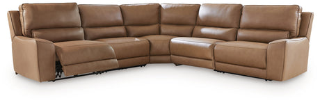 Deepwakes Caramel 5-Piece Power Reclining Sectional by Ashley at Eve Furniture