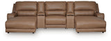 DeepWakes Caramel 5-Piece Power Reclining Sectional with Chaise by Ashley at Eve Furniture