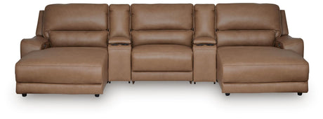 DeepWakes Caramel 5-Piece Power Reclining Sectional with Chaise by Ashley at Eve Furniture