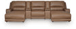 DeepWakes Caramel 5-Piece Reclining Sectional with Double Chaise and Storage Consoles by Ashley at Eve Furniture