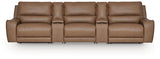 DeepWakes Caramel 5-Piece Reclining Sectional with Storage Consoles by Ashley at Eve Furniture