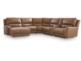 Deepwakes Caramel 6-Piece Power Reclining Sectional with Left Chaise by Ashley at Eve Furniture