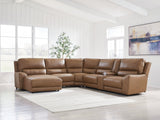 Deepwakes Caramel 6-Piece Power Reclining Sectional with Left Chaise by Ashley at Eve Furniture