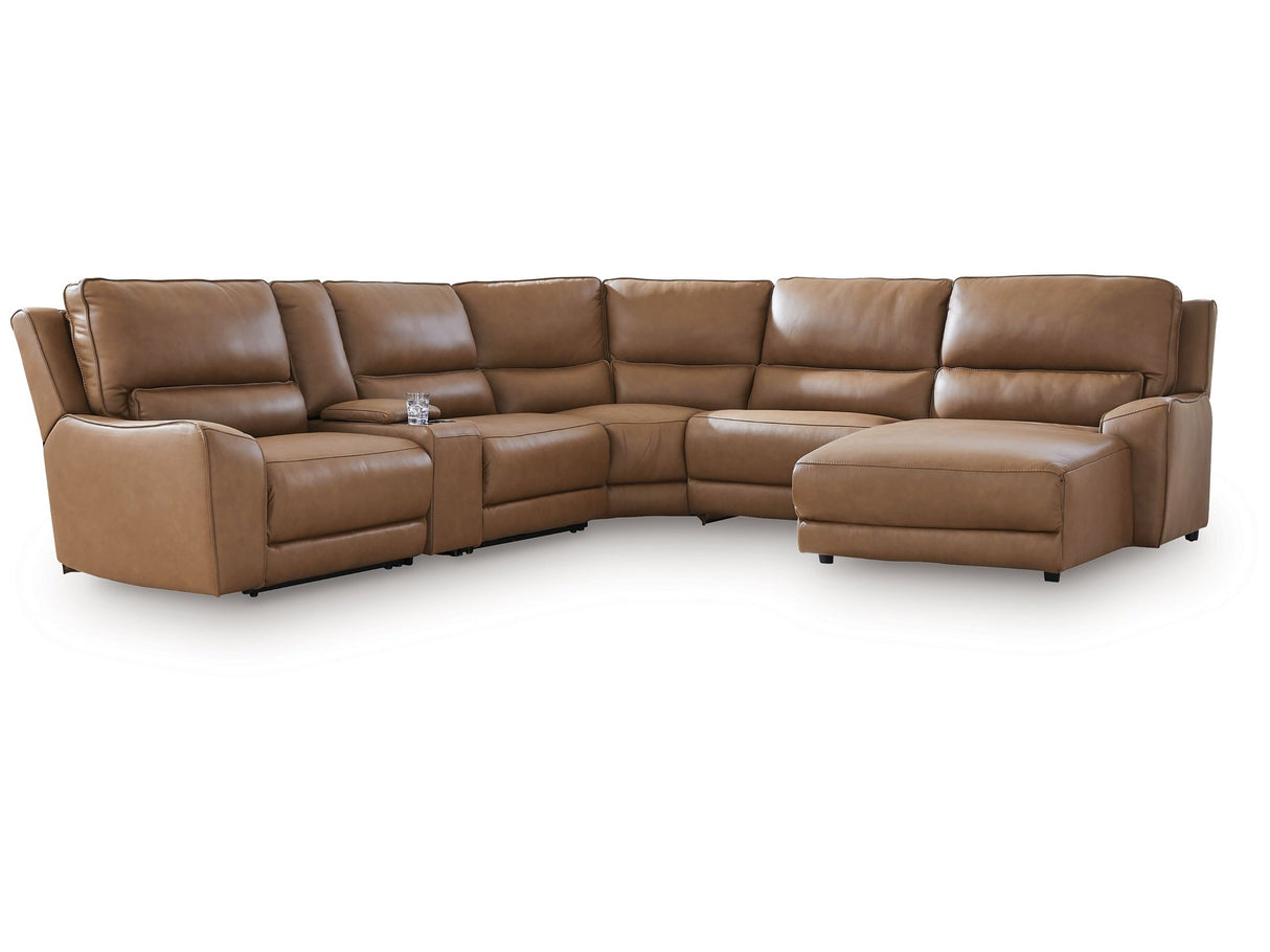 Deepwakes Caramel 6-Piece Power Reclining Sectional with Right Chaise by Ashley at Eve Furniture